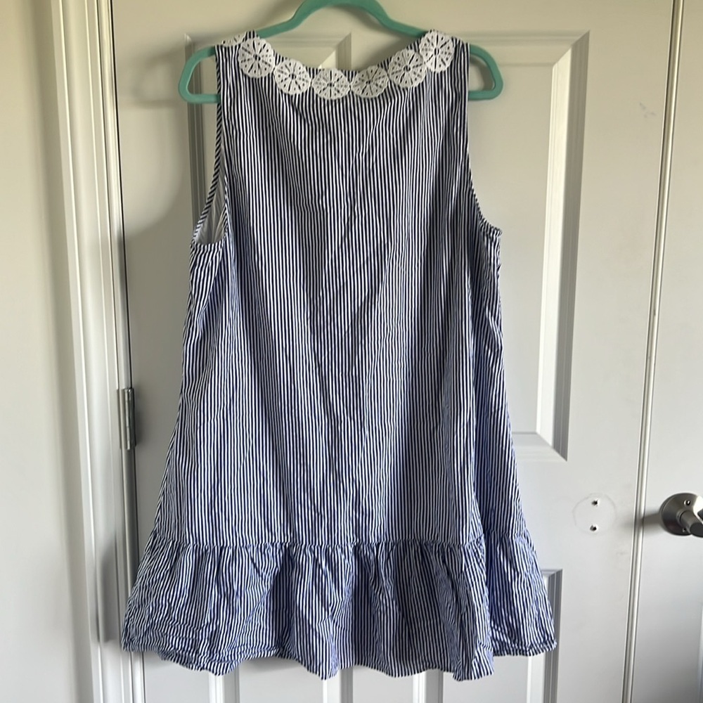 Sail to Sable Navy and White Striped Sleeveless Crochet-Trim Dress - Picture 7 of 11